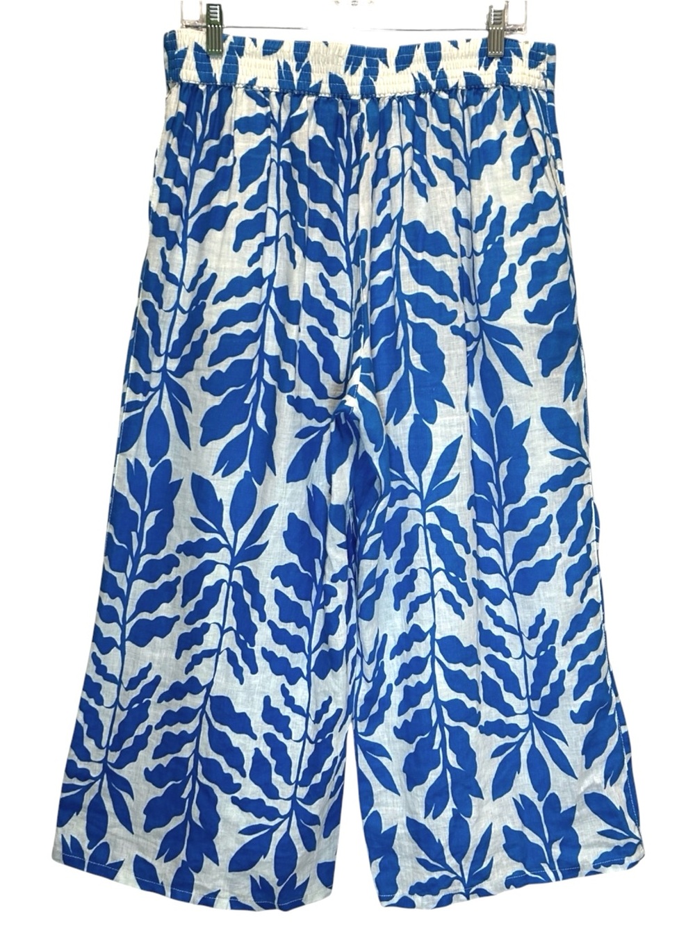 Rachel Zoe White & Blue Tropical Linen Wide Leg Pull-up Pants - Large - Picture 2 of 6